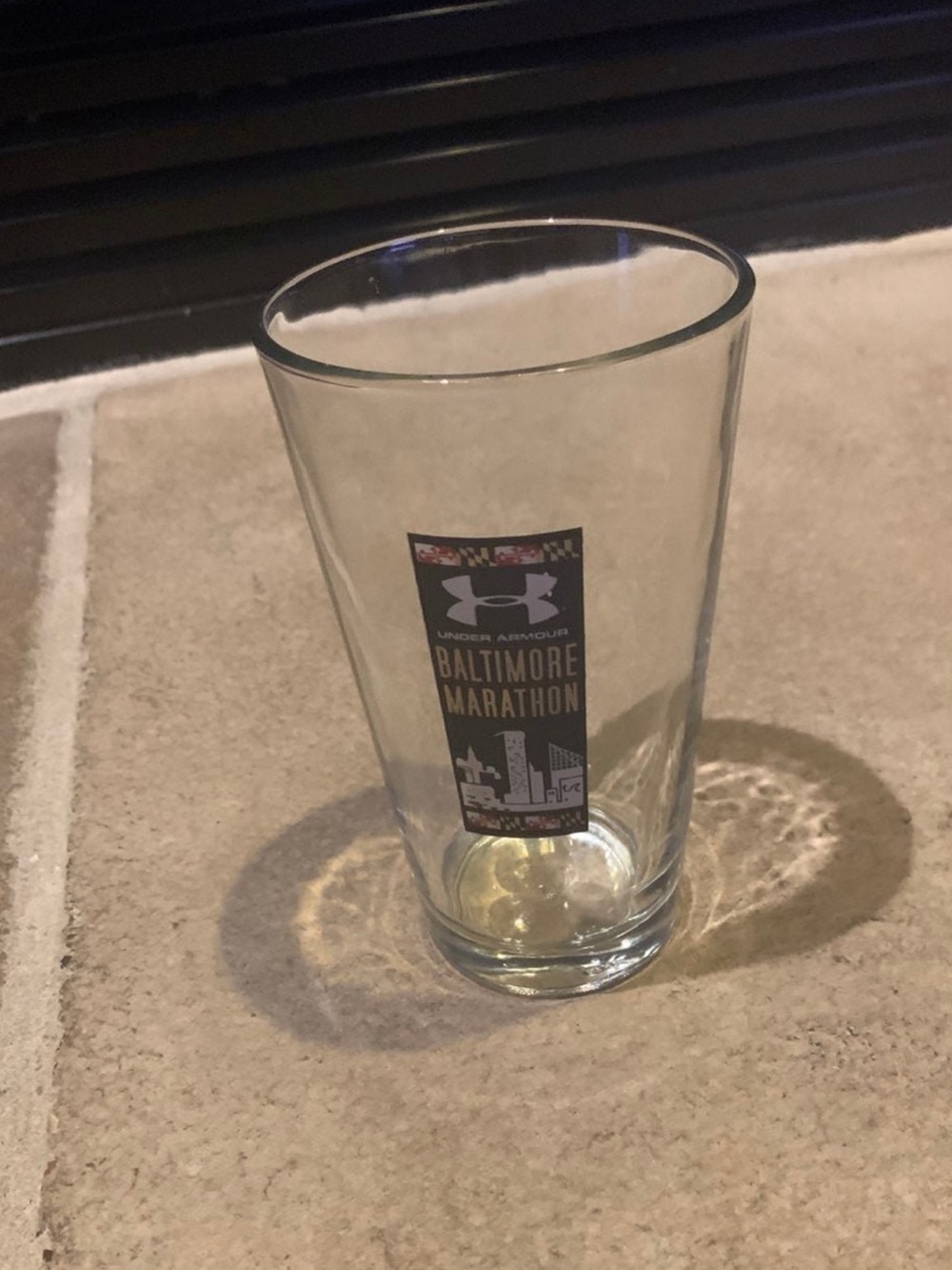 Rare Vtg Baltimore Marathon Glass  Maryland city Running Race/ logo Under Armour